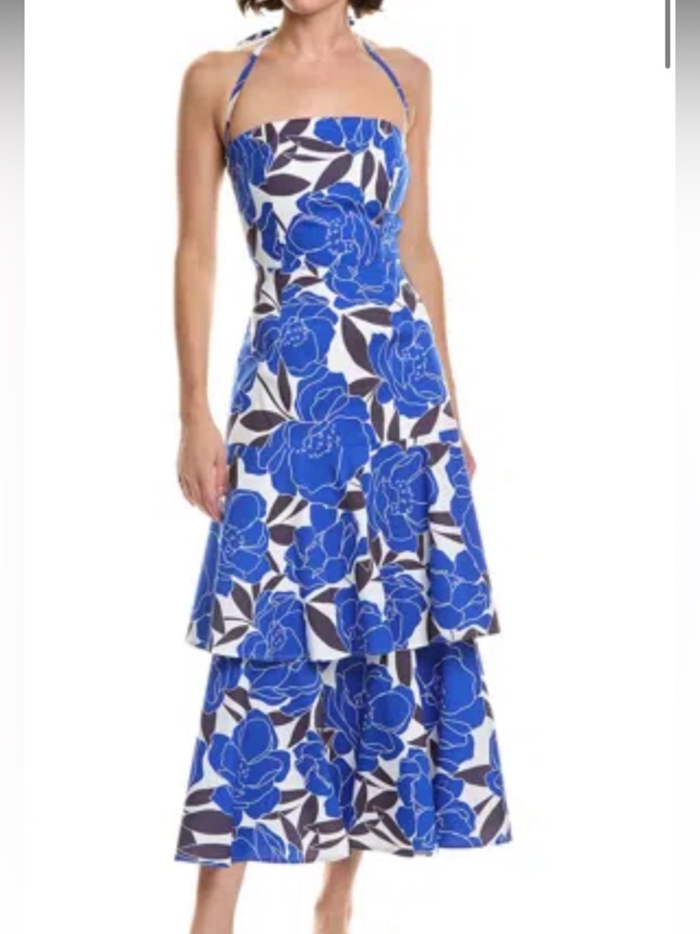 MILLY camellia blue floral cotton ruffle tiered dress tie up back NWT SZ 2